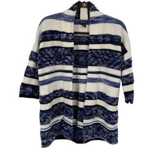 Lucky Brand Tunic Cardigan Sweater Size XS Blue White Stripe Cotton Linen